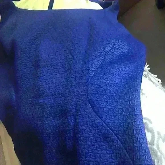 T Tahari Sheath Dress Sleeveless Knee Length Zip Back Career Blue - Picture 6 of 11